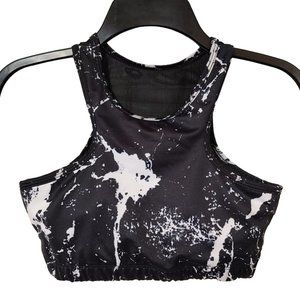 L'urv Sports Bra High Neck Size Small Black and White Graffiti Print Mesh